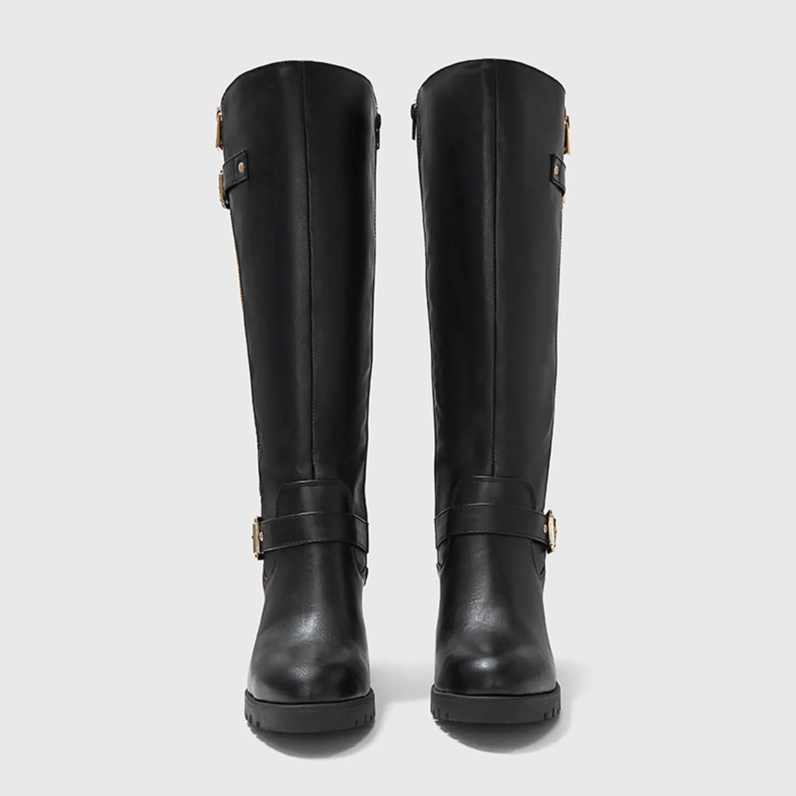 Wide Calf Quilted Chunky Knee High Boots Buckle