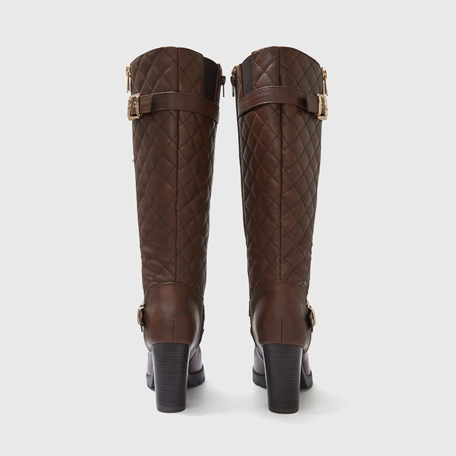 Wide Calf Quilted Chunky Knee High Boots Buckle