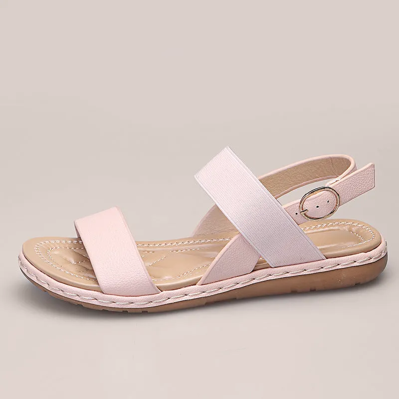 Women fashion minimalist peep toe buckle strap flat sandals