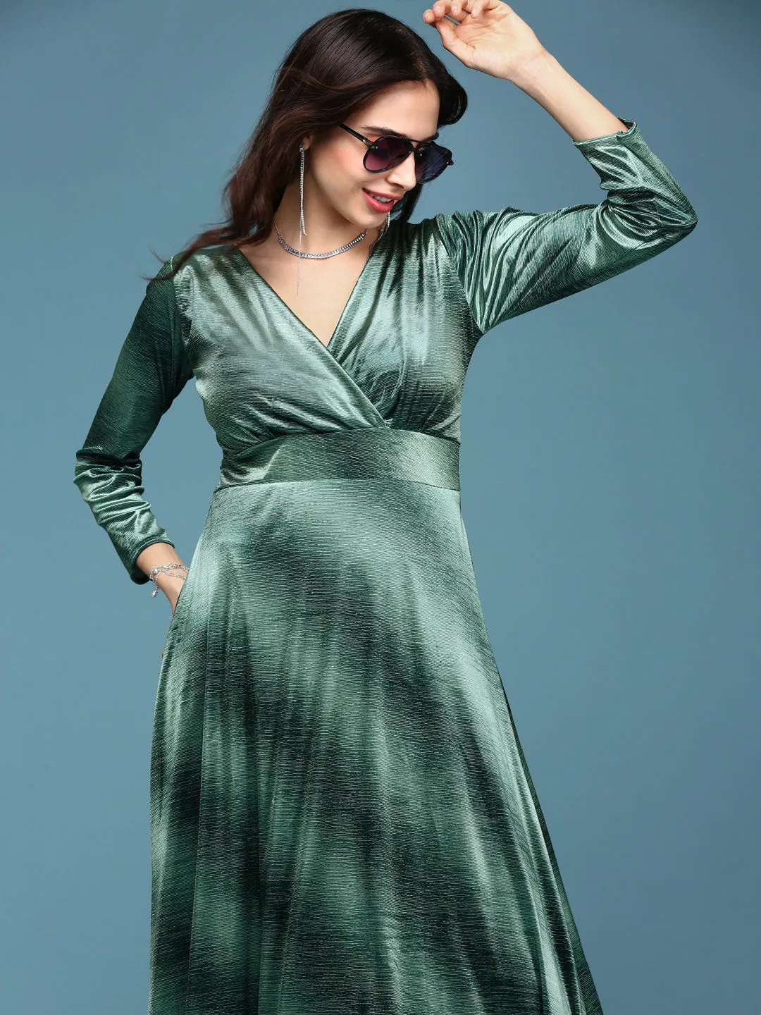 Women Green Tie and Dye Fit and Flare Dress