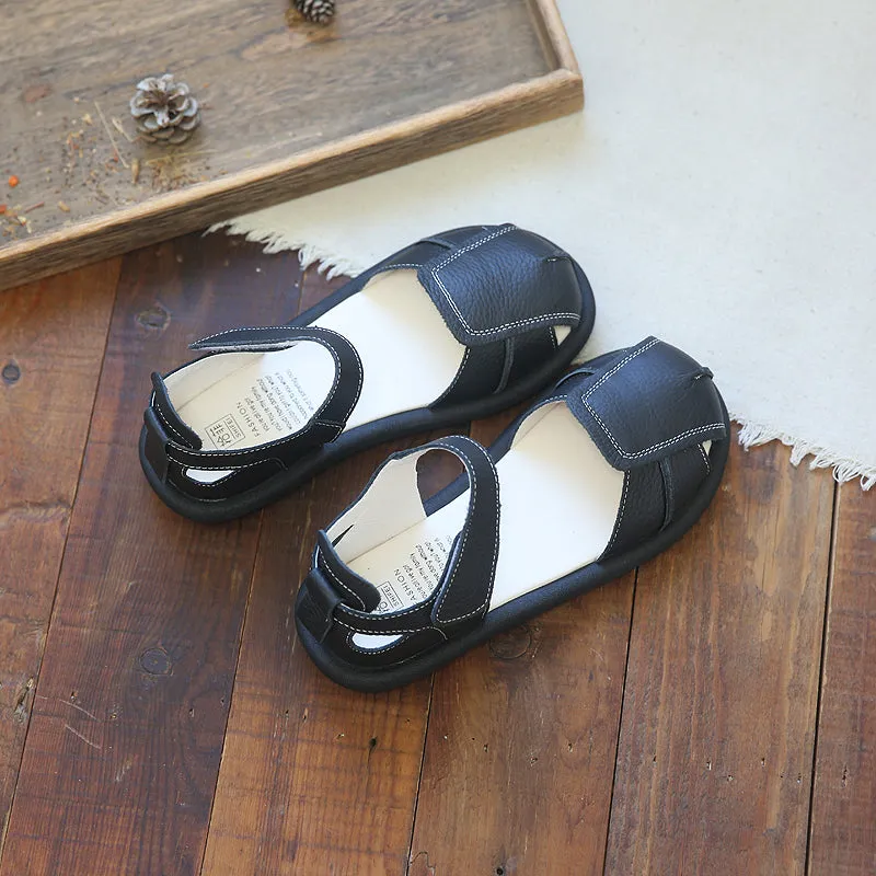 Women Retro Leather Minimalist Casual Flat Sandals