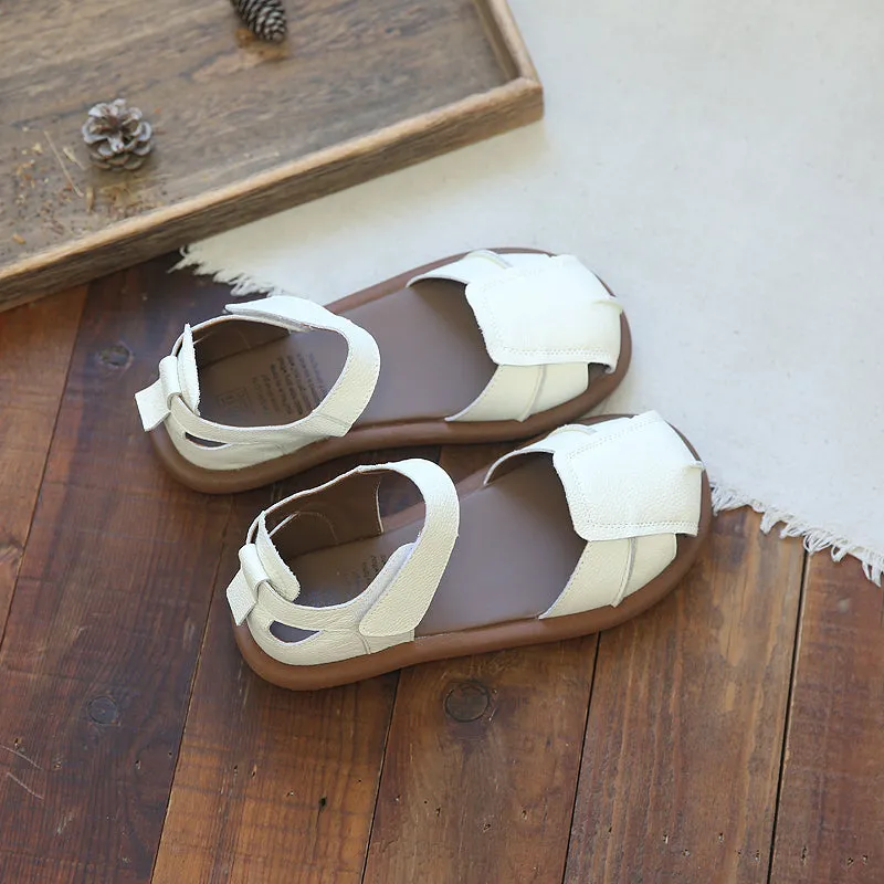 Women Retro Leather Minimalist Casual Flat Sandals