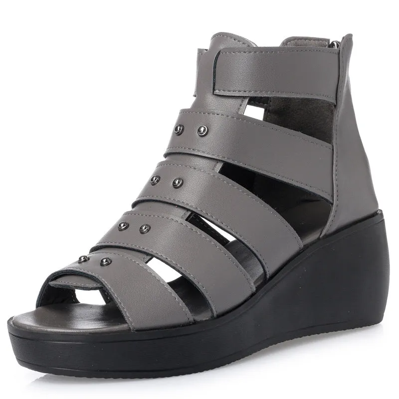 Women's Short Heeled Gladiator Sandal & thick-soled Open-toe Sandals