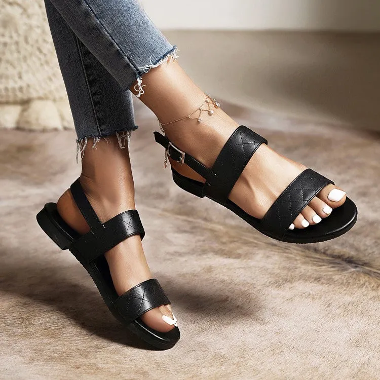 Women's Solid Color Soft Leather Flat Sandals