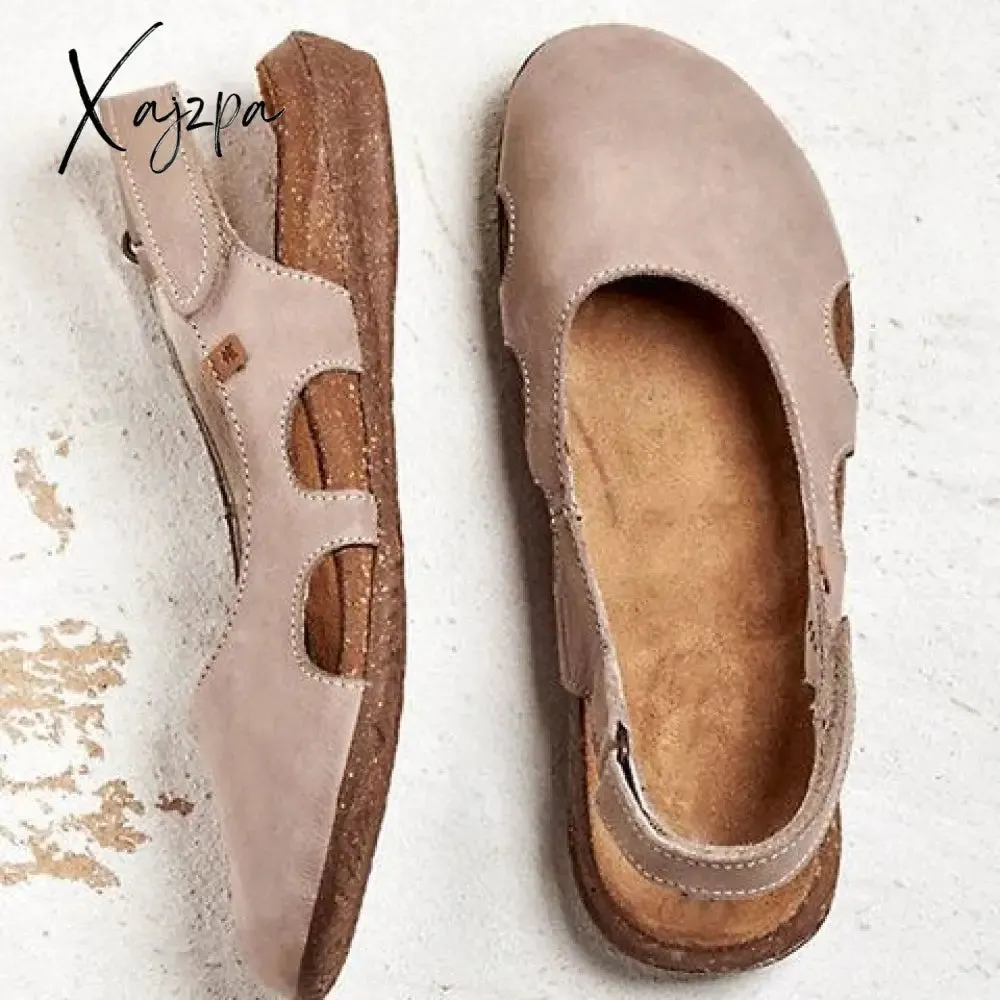 Xajzpa - New Women Casual Wedges Sandals Summer Buckle Hot Gladiator Retro Non-slip Sandals Flock Ladies Party Office Shoes