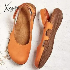 Xajzpa - New Women Casual Wedges Sandals Summer Buckle Hot Gladiator Retro Non-slip Sandals Flock Ladies Party Office Shoes