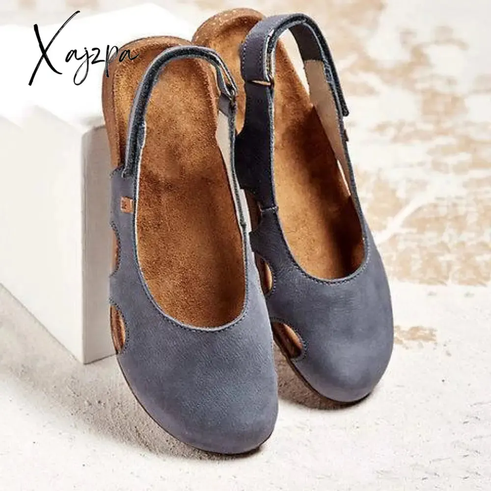 Xajzpa - New Women Casual Wedges Sandals Summer Buckle Hot Gladiator Retro Non-slip Sandals Flock Ladies Party Office Shoes