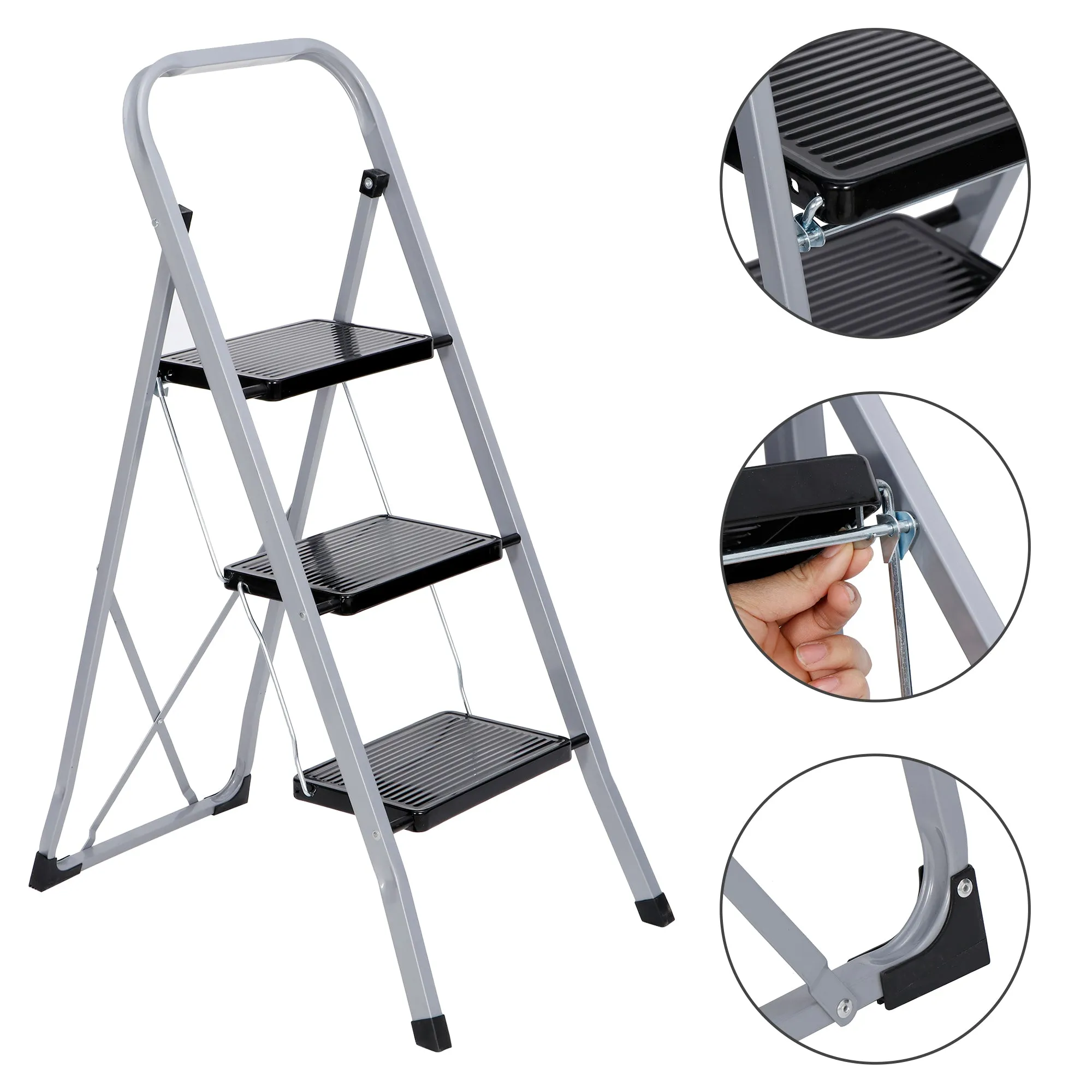 ZENY™ 3 Step Ladder Folding Step Stool 300 lbs Sturdy Steel Ladder for Household and Office